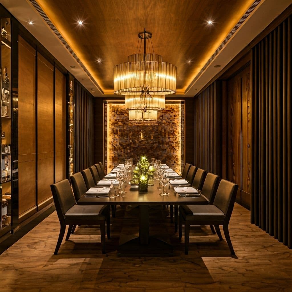 Privater Speiseraum mit eleganter Tischdekoration