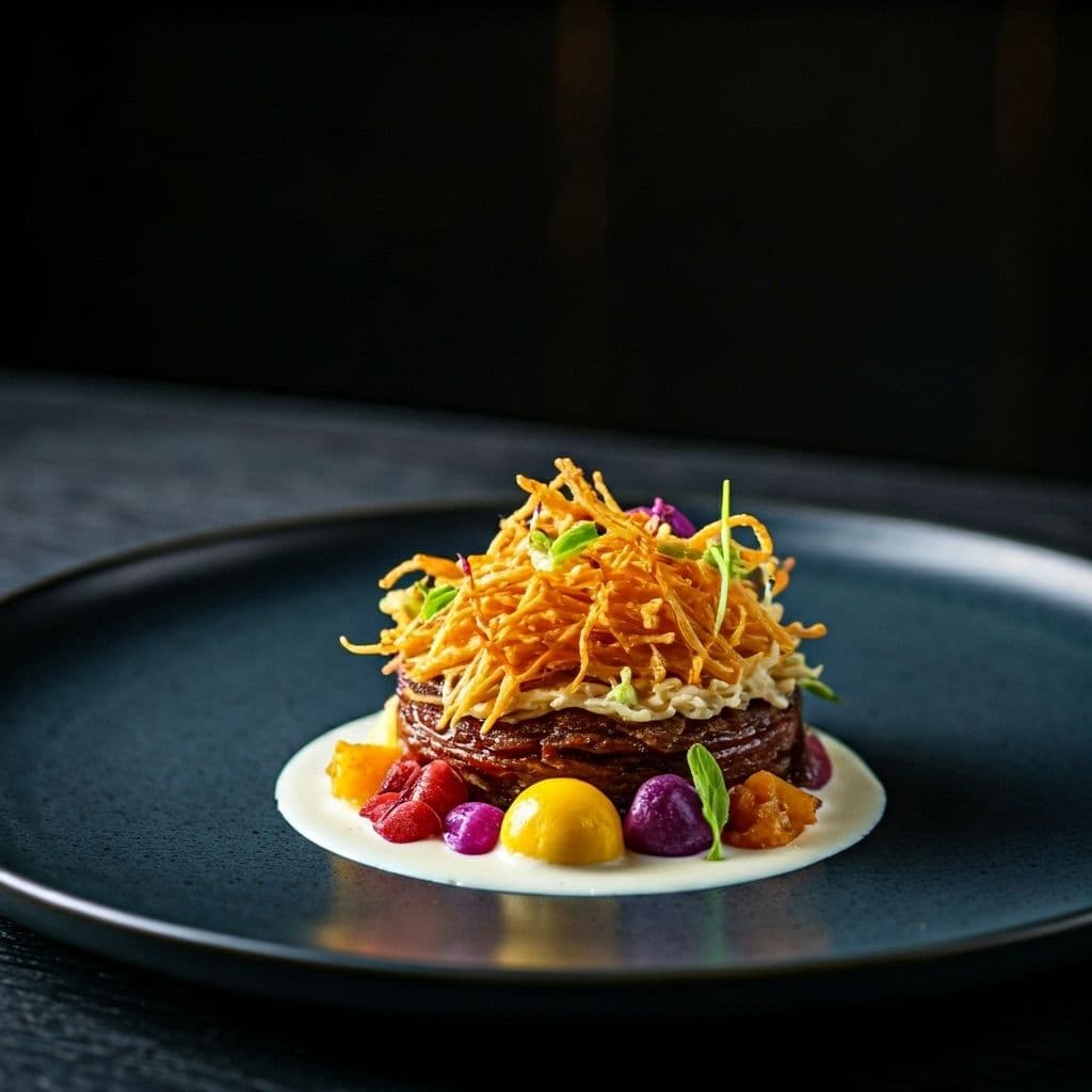 Saisonales Dessert mit künstlerischer Präsentation