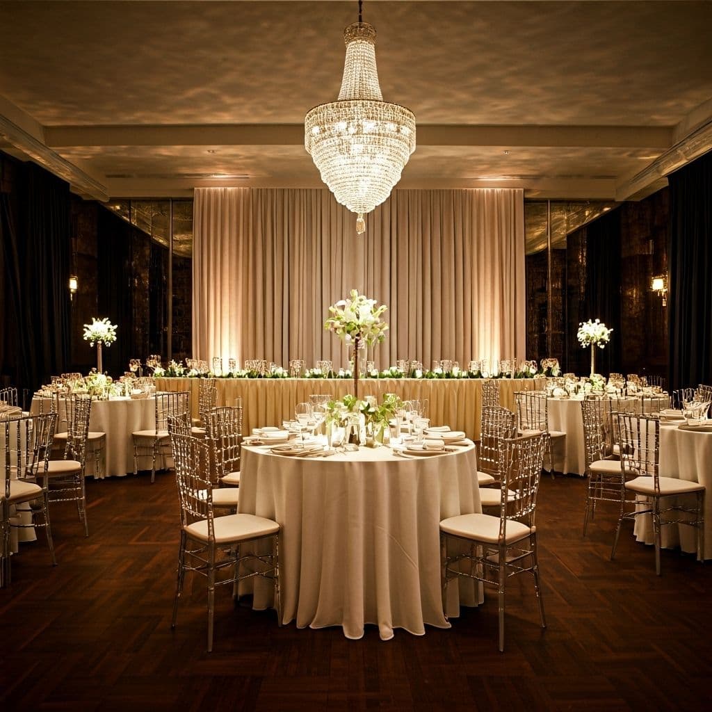 Eleganter Veranstaltungsraum mit schöner Tischdekoration